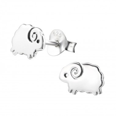 Sheep - 925 Sterling Silver Kids Plain Ear Studs SD29017