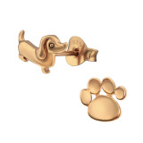 Dog And Paw Print - 925 Sterling Silver Kids Plain Ear Studs SD30239
