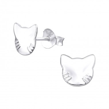 Cat - 925 Sterling Silver Kids Plain Ear Studs SD31992