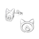 Cat - 925 Sterling Silver Kids Plain Ear Studs SD33777