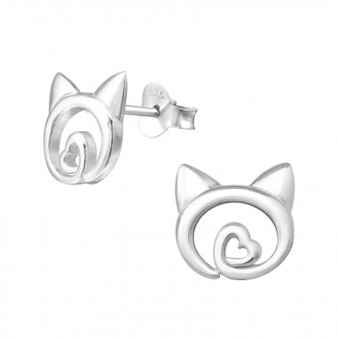 Cat - 925 Sterling Silver Kids Plain Ear Studs SD33777