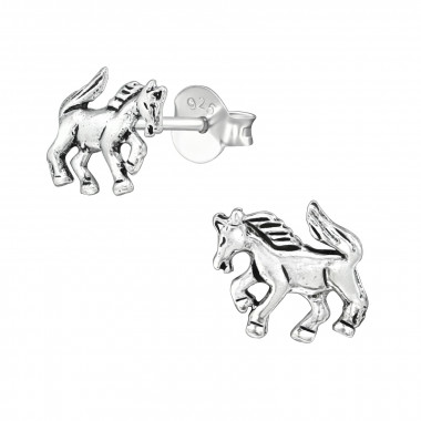 Horse - 925 Sterling Silver Kids Plain Ear Studs SD39130