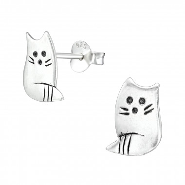 Cat - 925 Sterling Silver Kids Plain Ear Studs SD39131