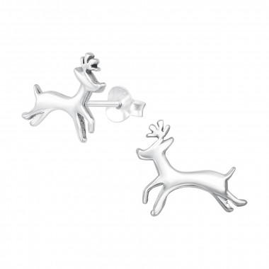 Reindeer - 925 Sterling Silver Kids Plain Ear Studs SD39538