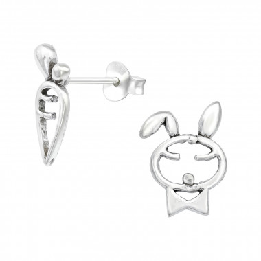 Rabbit And Carrot - 925 Sterling Silver Kids Plain Ear Studs SD39920