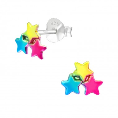 Star - 925 Sterling Silver Kids Plain Ear Studs SD40905