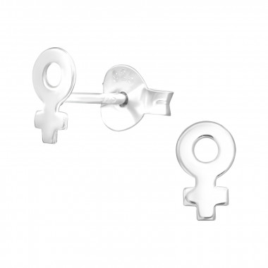 Female Gender Sign - 925 Sterling Silver Kids Plain Ear Studs SD41454