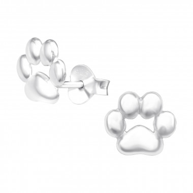 Paw Print - 925 Sterling Silver Kids Plain Ear Studs SD42030