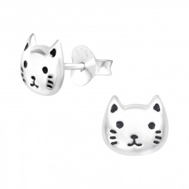 Cat - 925 Sterling Silver Kids Plain Ear Studs SD42545