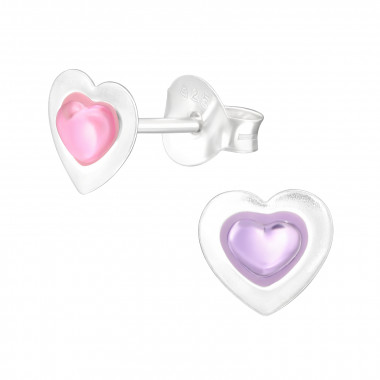 Heart - 925 Sterling Silver Kids Plain Ear Studs SD42919