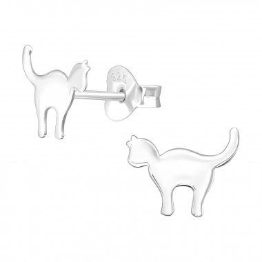 Cat - 925 Sterling Silver Kids Plain Ear Studs SD42958