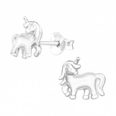 Unicorn - 925 Sterling Silver Kids Plain Ear Studs SD43523