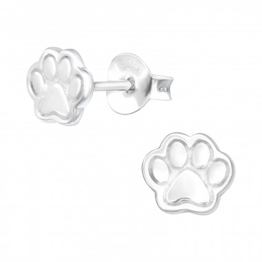 Paw Print - 925 Sterling Silver Kids Plain Ear Studs SD43527