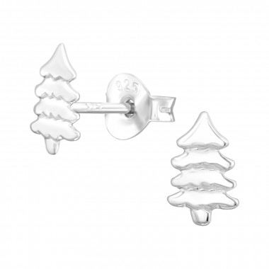 Christmas Tree - 925 Sterling Silver Kids Plain Ear Studs SD43895