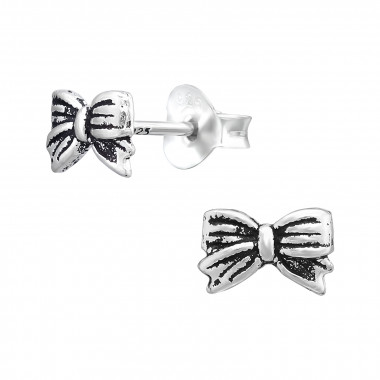 Bow - 925 Sterling Silver Kids Plain Ear Studs SD43899