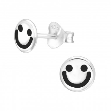 Smiley Face - 925 Sterling Silver Kids Plain Ear Studs SD43910
