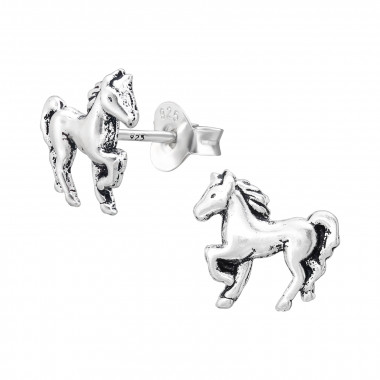 Horse - 925 Sterling Silver Kids Plain Ear Studs SD44046