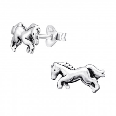 Horse - 925 Sterling Silver Kids Plain Ear Studs SD44658