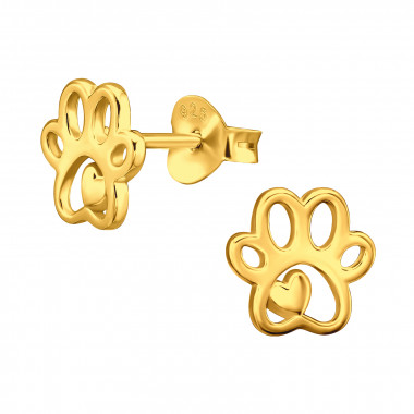 Paw Print - 925 Sterling Silver Kids Plain Ear Studs SD44665