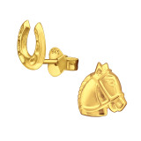 Horseshoe And Horse - 925 Sterling Silver Kids Plain Ear Studs SD44732