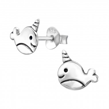 Whale - 925 Sterling Silver Kids Plain Ear Studs SD44899