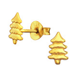 Christmas Tree - 925 Sterling Silver Kids Plain Ear Studs SD44973