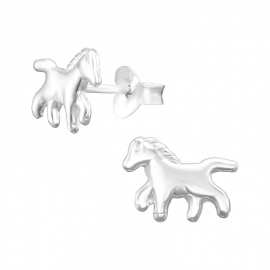 Horse - 925 Sterling Silver Kids Plain Ear Studs SD46102