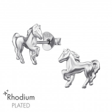 Horse - 925 Sterling Silver Kids Plain Ear Studs SD47415