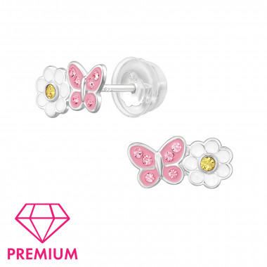 Daisy Flower With Butterfly - 925 Sterling Silver Premium Kids Jewelry SD48772