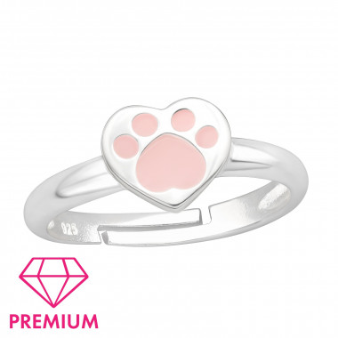 Heart Paw Print - 925 Sterling Silver Kids Rings SD43697