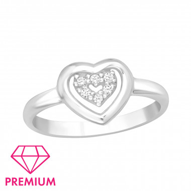 Double Heart - 925 Sterling Silver Kids Rings SD46166