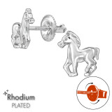 Horse - 925 Sterling Silver Screw Back Ear Studs SD49304