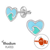 Wave Heart - 925 Sterling Silver Screw Back Ear Studs SD49314