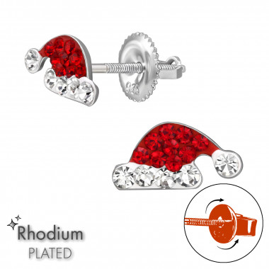 Christmas Hat - 925 Sterling Silver Screw Back Ear Studs SD49316