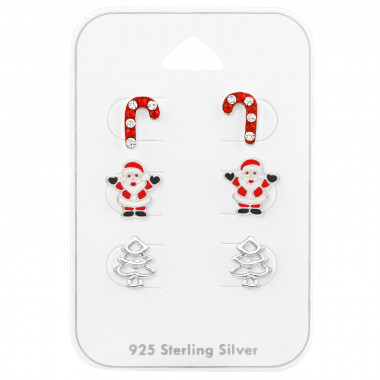 Candy Cane, Santa Claus, Christmas Tree - 925 Sterling Silver Kids Jewelry Sets SD28468