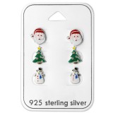 Santa Claus, Christmas Tree And Snowman Epoxy - 925 Sterling Silver Kids Jewelry Sets SD28469