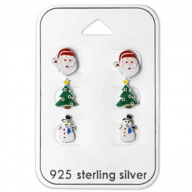 Santa Claus, Christmas Tree And Snowman Epoxy - 925 Sterling Silver Kids Jewelry Sets SD28469