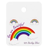 Rainbow Ear Studs On Cute Card - 925 Sterling Silver Kids Jewelry Sets SD34100