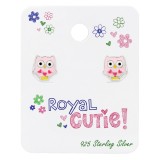 Owl Ear Studs On Royal Cutie Card - 925 Sterling Silver Kids Jewelry Sets SD34103