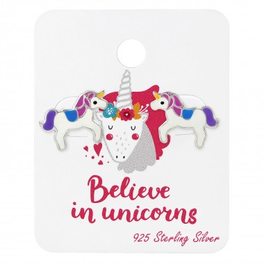 Unicorn Lover Ear Studs On Card - 925 Sterling Silver Kids Jewelry Sets SD34106