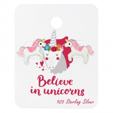 Unicorn Lover Ear Studs On Card - 925 Sterling Silver Kids Jewelry Sets SD34107