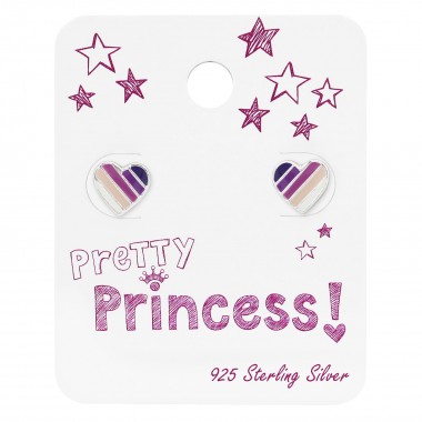 Colorful Heart Ear Studs On Princess Card - 925 Sterling Silver Kids Jewelry Sets SD34112