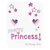 Colorful Heart Ear Studs On Princess Card - 925 Sterling Silver Kids Jewelry Sets SD34112