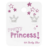 Crown Ear Studs With Crystal On Princess Cards - 925 Sterling Silver Kids Jewelry Sets SD34114