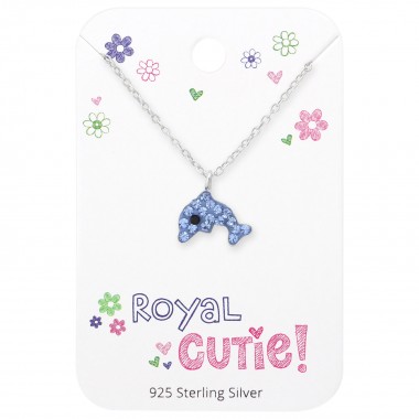 Dolphin Necklace On Royal Cutie Card - 925 Sterling Silver Kids Jewelry Sets SD35924