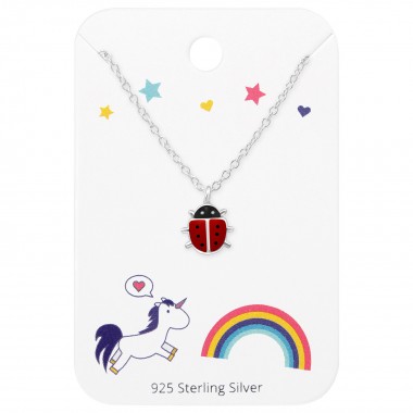 Ladybug Necklace On Unicorns And Rainbow Card - 925 Sterling Silver Kids Jewelry Sets SD35928