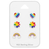 Rainbow, Flower And Heart - 925 Sterling Silver Kids Jewelry Sets SD48993