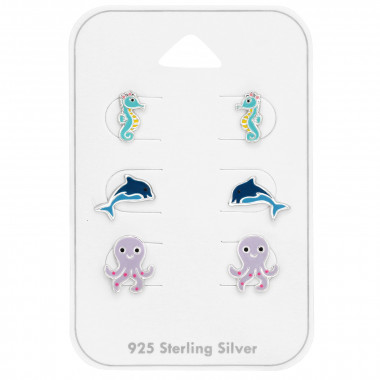 Dolphin, Octopus And Seahorse - 925 Sterling Silver Kids Jewelry Sets SD48998