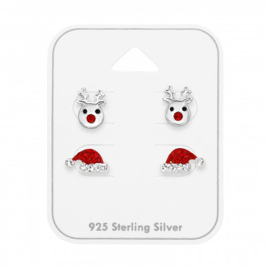 Reindeer And Santa Hat - 925 Sterling Silver Kids Jewelry Sets SD49756