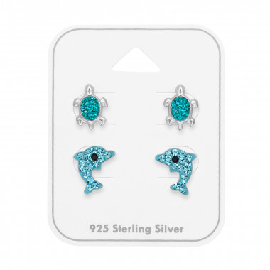 Turtle And Dolphin - 925 Sterling Silver Kids Jewelry Sets SD49760